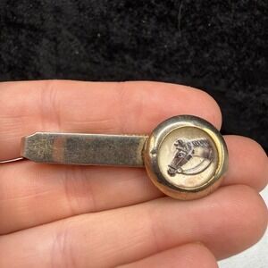 Vintage Pioneer Tie Clip Gold Tone Equestrian Horse Animal Western Signed